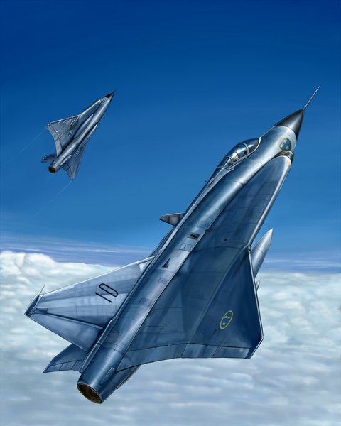 イラスト 800x1000 と オリジナル kcme 長身像 空 cloud (clouds) horizon flying pilot 武器 飛行機 jet