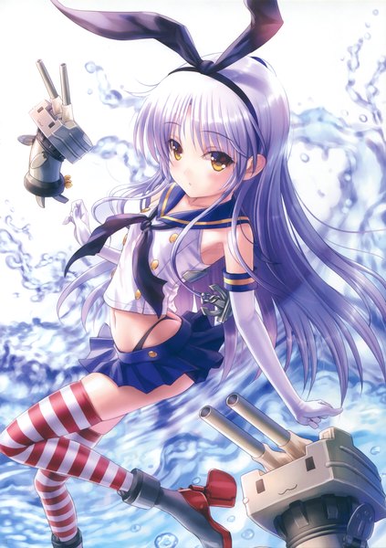 Anime picture 2325x3300 with kantai collection angel beats! key (studio) rensouhou-chan tachibana kanade goto p long hair tall image looking at viewer blush fringe highres light erotic simple background white background bare shoulders animal ears yellow eyes silver hair ass