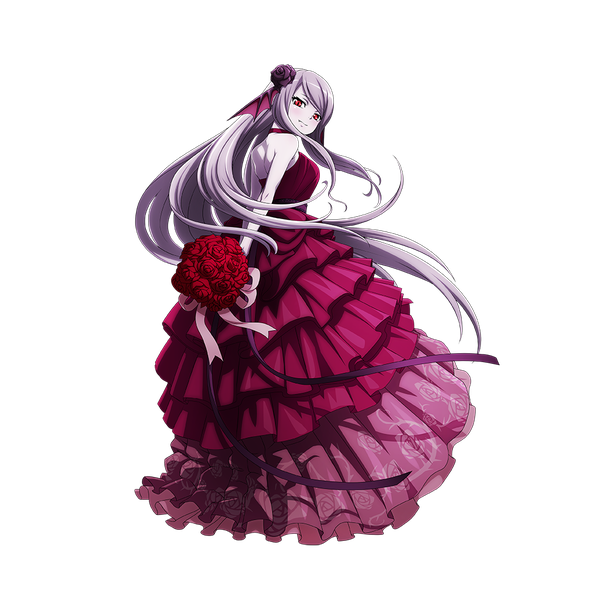 Anime picture 1024x1024 with overlord (maruyama) madhouse shalltear bloodfallen single looking at viewer fringe red eyes standing bare shoulders full body very long hair looking back hair flower grey hair official art alternate costume sleeveless floating hair transparent background girl