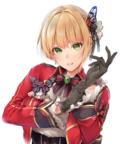 Anime picture 2420x2904 with idolmaster idolmaster cinderella girls idolmaster cinderella girls starlight stage miyamoto frederica khanka shui single tall image looking at viewer blush fringe highres short hair breasts simple background blonde hair white background green eyes upper body blunt bangs parted lips