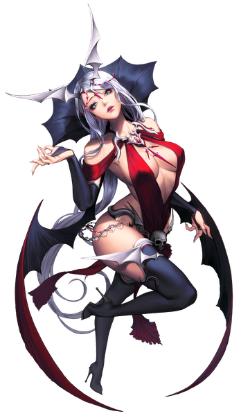Anime picture 1136x1956 with chaos online nivas (chaos online) love cacao single tall image breasts light erotic bare shoulders cleavage silver hair full body very long hair head tilt aqua eyes fingernails official art high heels lipstick standing on one leg transparent background