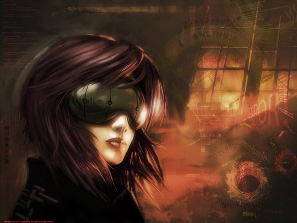Anime picture 1600x1200 with ghost in the shell production i.g kusanagi motoko annakee single short hair black hair red hair realistic face girl glasses