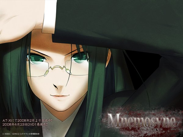 Anime picture 1024x768 with daughters of mnemosyne asougi rin green eyes green hair close-up glasses