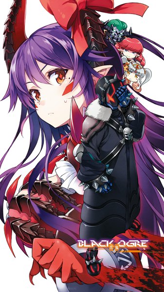 イラスト 2048x3640 と demonlord newbie vrmmo sekai no seisanshoku maou itou souichi 長髪 長身像 赤面 前髪 highres おっぱい 青い目 light erotic simple background hair between eyes 白背景 ツインテール multiple girls 茶目 緑の目 黄色眼 銀髪 purple hair