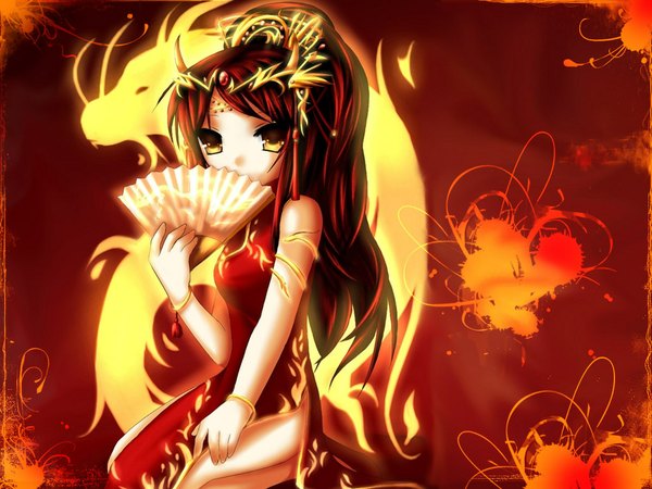 Anime picture 1024x768 with chinese clothes red background chinese dress tagme