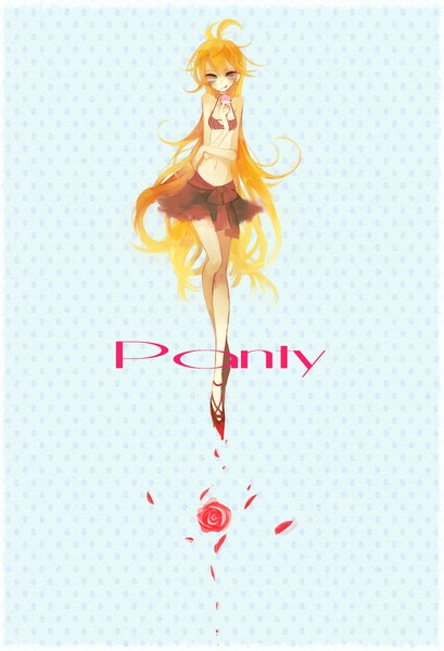 Anime picture 1500x2198 with panty & stocking with garterbelt anarchy panty himehimeko single long hair tall image blush legs girl skirt tongue rose (roses) condom
