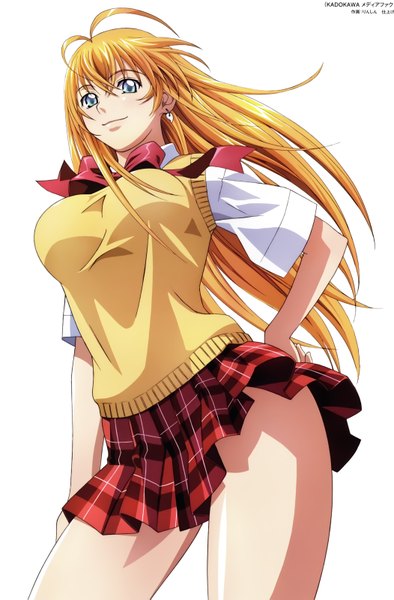 Anime picture 4205x6394 with ikkitousen sonsaku hakufu rin sin single long hair tall image looking at viewer highres blue eyes simple background hair between eyes white background absurdres scan orange hair official art girl skirt uniform school uniform