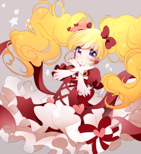 Anime picture 982x1070 with precure mahou girls precure! toei animation asahina mirai cure miracle kofa (ikyurima) kofako single long hair tall image looking at viewer blush fringe simple background blonde hair purple eyes twintails parted lips :o puffy sleeves