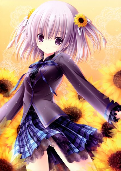 Anime picture 4807x6800 with love kano tinker bell single tall image highres short hair purple eyes absurdres silver hair loli two side up girl skirt flower (flowers) miniskirt shirt
