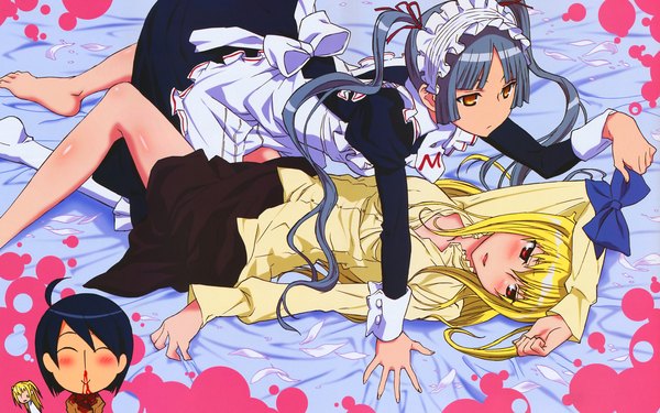 Anime picture 1920x1200 with maria holic shaft (studio) shidou mariya shinouji matsurika miyamae kanako highres wide image maid otoko no ko nosebleed