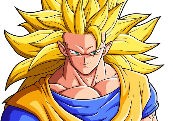 Anime picture 1650x1150 with dragon ball dragon ball z son goku drozdoo single long hair looking at viewer blue eyes simple background blonde hair smile white background muscle vector super saiyan boy