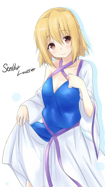 Anime picture 1000x1774 with mobile suit gundam gundam seed destiny sunrise (studio) stellar loussier saku (kudrove) single tall image looking at viewer blush short hair blonde hair red eyes inscription girl dress