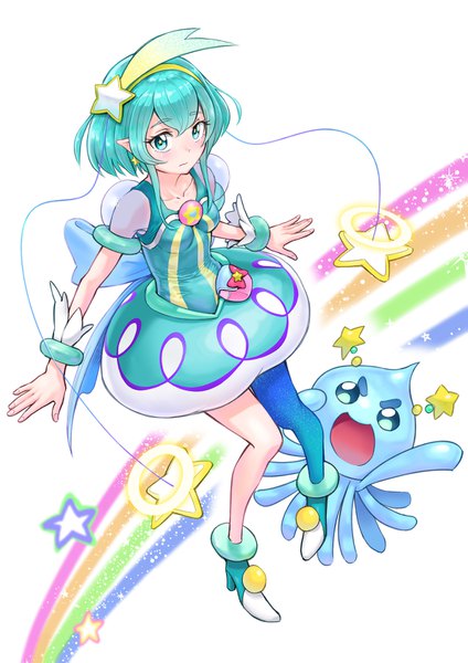 Anime picture 1191x1684 with precure star twinkle precure toei animation hagoromo lala cure milky prunce (precure) ito user 2810a single tall image looking at viewer blush fringe short hair simple background hair between eyes white background payot full body aqua eyes from above