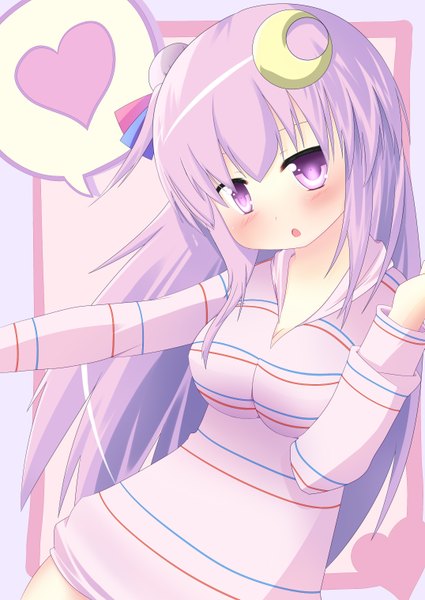 Anime picture 2150x3035 with touhou patchouli knowledge single long hair tall image blush highres open mouth purple hair crescent girl heart sweater