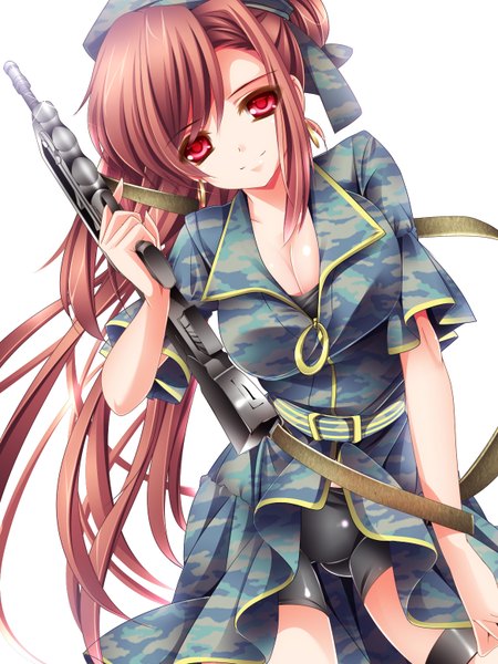 Аниме картинка 1166x1554 с оригинальное изображение moneti (daifuku) длинные волосы высокое изображение простой фон красные глаза белый фон красные волосы девушка форма оружие огнестрельное оружие берет военная форма