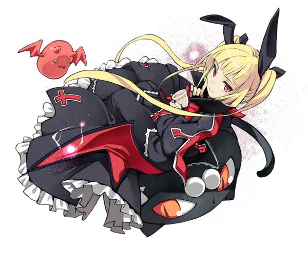 Anime picture 1250x1080 with blazblue rachel alucard gii nago rakupi single long hair looking at viewer blonde hair smile red eyes twintails loli girl dress bow hair bow