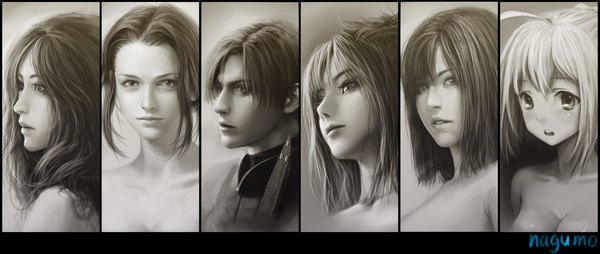 Anime picture 2426x1031 with fate (series) fate/stay night resident evil twilight saga resident evil 4 original type-moon artoria pendragon (all) saber tagme (character) leon s. kennedy carlisle cullen nagumo (qmzp10) long hair looking at viewer fringe highres short hair breasts open mouth