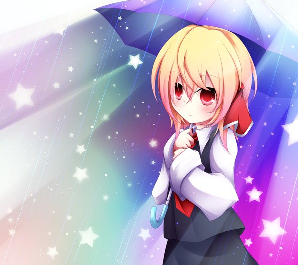Anime picture 1800x1600 with touhou rumia kuroyume (dark495) blush highres short hair blonde hair red eyes girl dress skirt star (symbol) umbrella skirt set