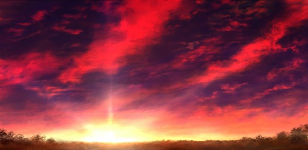Anime picture 1555x762 with original mks wide image sky cloud (clouds) sunlight evening sunset no people landscape plant (plants) tree (trees)