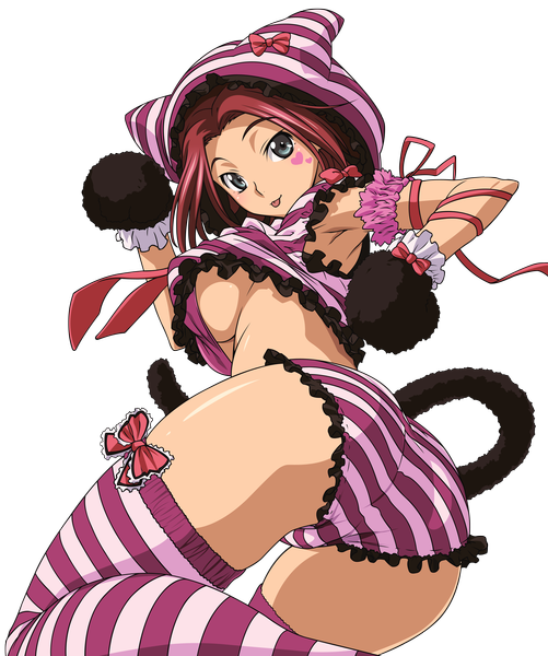 Anime picture 3330x3990 with code geass sunrise (studio) kallen stadtfeld maxxyne single tall image highres short hair breasts blue eyes light erotic absurdres ass red hair tail looking back armpit (armpits) cat tail grey eyes underboob