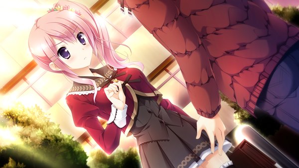 Anime picture 1920x1080 with sakura mau otome no rondo komine manami long hair highres wide image purple eyes pink hair game cg ponytail side ponytail girl uniform school uniform jacket