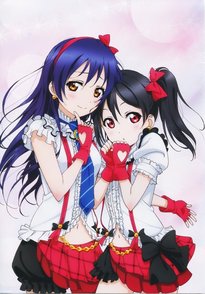 Anime picture 4862x6981 with love live! school idol project sunrise (studio) love live! yazawa nico sonoda umi long hair tall image looking at viewer highres black hair red eyes twintails multiple girls brown eyes blue hair absurdres scan mmm girl dress
