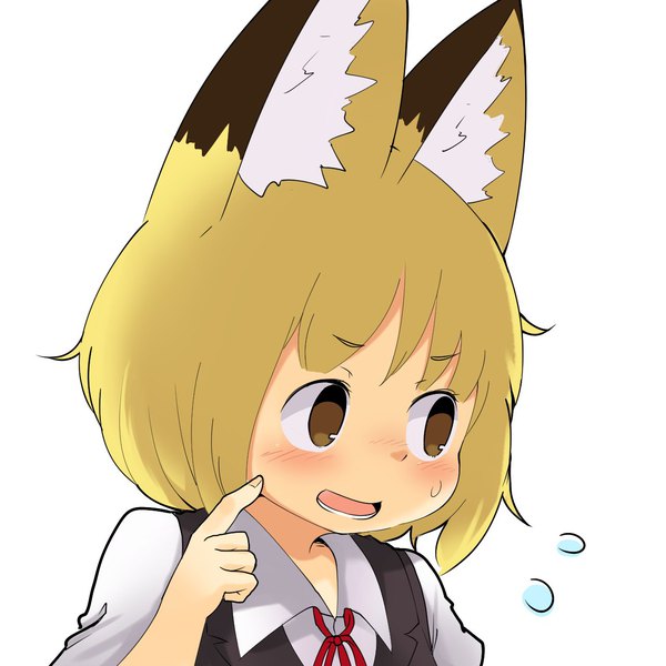 Anime picture 1280x1280 with original koko (yutturi) yutturi single short hair open mouth simple background blonde hair white background brown eyes animal ears looking away fox ears confused girl