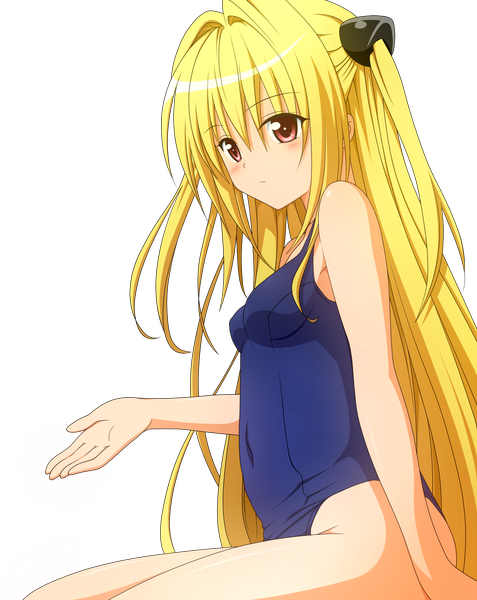 Anime picture 1400x1761 with toloveru toloveru darkness xebec konjiki no yami single long hair tall image blush blonde hair red eyes transparent background vector girl swimsuit one-piece swimsuit school swimsuit
