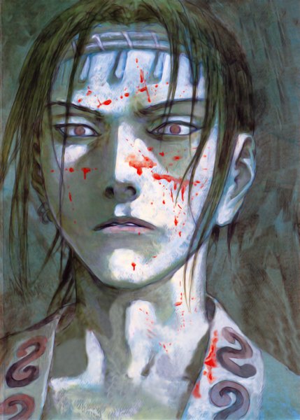 Anime picture 2146x3000 with blade of the immortal samura hiroaki single tall image looking at viewer highres short hair black hair brown eyes boy hairband blood