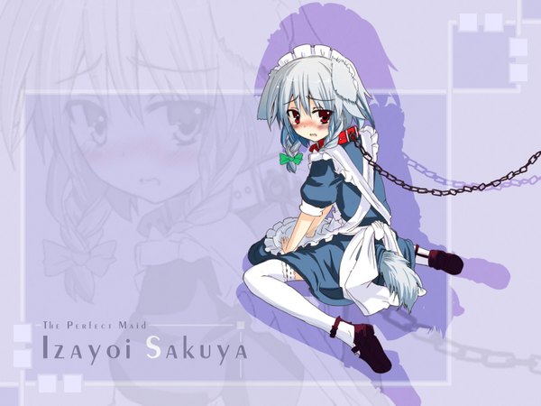 Anime picture 1600x1200 with touhou izayoi sakuya blush animal ears tail maid zoom layer girl lead