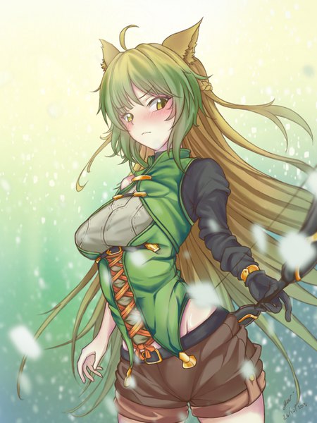 Anime picture 2048x2732 with fate (series) fate/grand order fate/apocrypha goblin slayer! atalanta (fate) high elf archer (goblin slayer!) gus1999 single long hair tall image looking at viewer blush fringe highres breasts blonde hair simple background hair between eyes large breasts standing