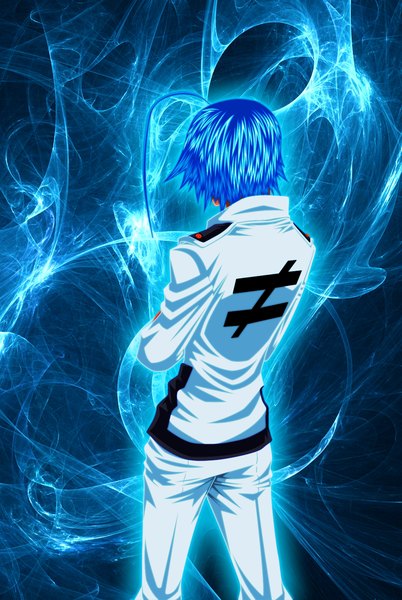 Anime picture 1024x1527 with medaka box gainax hanten shiranui marik248 single tall image short hair blue hair ahoge coloring back boy shirt