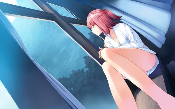 イラスト 1024x640 と 秋空に舞うコンフェティ 奏衣 短い髪 wide image 黄色眼 game cg 赤髪 night 女の子 月