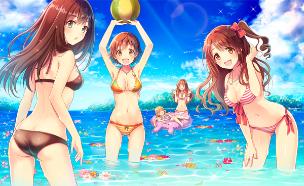 Anime picture 1945x1196 with idolmaster idolmaster cinderella girls shibuya rin shimamura uzuki futaba anzu honda mio moroboshi kirari serino itsuki long hair looking at viewer blush fringe highres short hair breasts open mouth light erotic blonde hair brown hair wide image