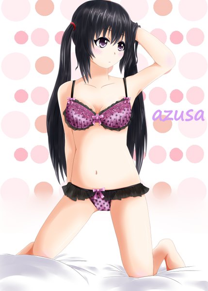 Anime picture 2591x3624 with k-on! kyoto animation nakano azusa morisoba no heya single long hair tall image blush highres light erotic black hair twintails purple eyes underwear only girl navel underwear panties