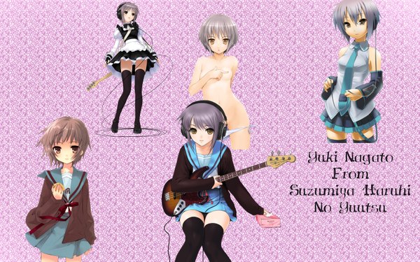 Anime picture 3000x1875 with suzumiya haruhi no yuutsu kyoto animation nagato yuki highres light erotic wide image girl underwear panties headphones guitar