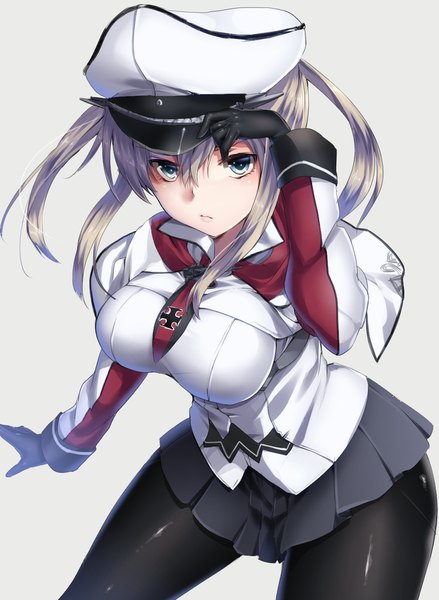 Anime picture 700x956 with kantai collection graf zeppelin (kantai collection) keita (tundereyuina) single long hair tall image looking at viewer breasts blue eyes light erotic blonde hair girl skirt gloves uniform miniskirt pantyhose black gloves necktie peaked cap