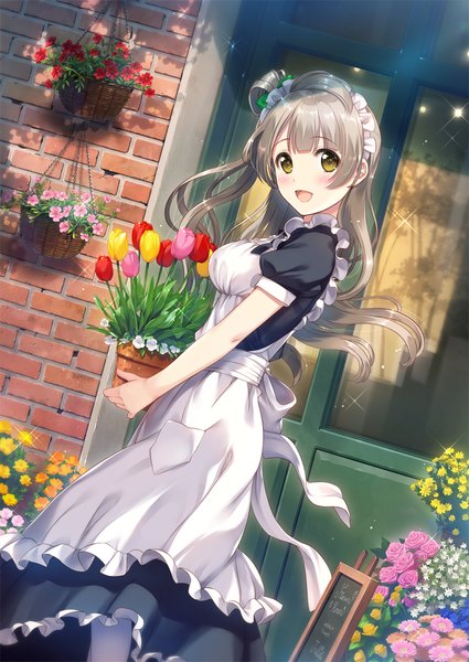 Anime picture 800x1128 with love live! school idol project sunrise (studio) love live! minami kotori mignon single long hair tall image looking at viewer blush fringe breasts open mouth smile brown hair standing holding brown eyes payot outdoors
