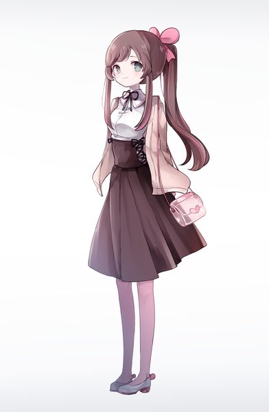 Anime picture 784x1200 with virtual youtuber a.i. channel kizuna ai captain yue single long hair tall image looking at viewer fringe simple background smile brown hair standing white background full body ponytail multicolored hair aqua eyes alternate costume streaked hair