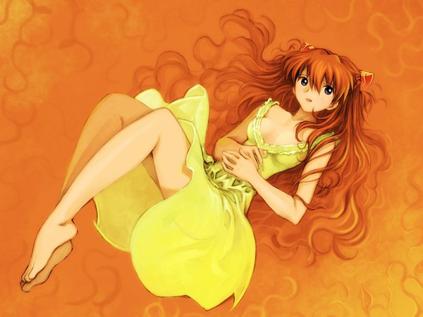 Anime picture 2048x1536 with neon genesis evangelion gainax soryu asuka langley kobayashi yuji highres orange background