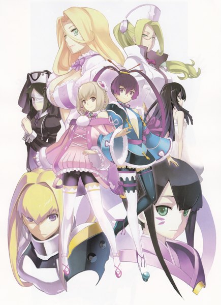 Anime picture 2332x3212 with ar tonelico ar tonelico iii gust (company) saki (ar tonelico) finnel filament sakia-rumei salapator suzunomia yurishica soma (ar tonelico) nagi ryou long hair tall image looking at viewer highres short hair breasts black hair simple background
