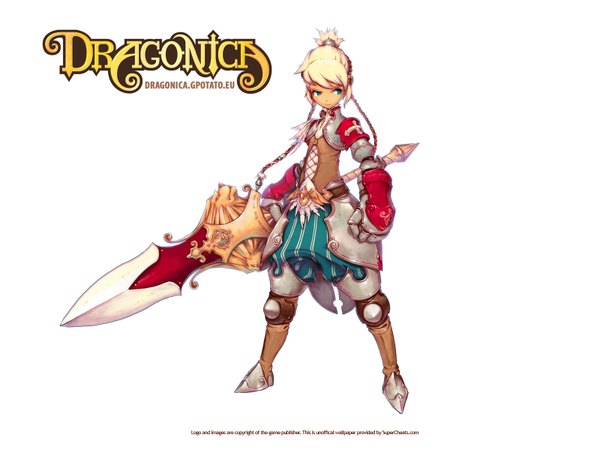 Anime picture 1600x1200 with dragonica online single blonde hair green eyes braid (braids) twin braids boy weapon armor