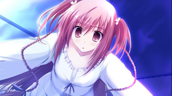 Anime picture 1280x720 with sakura no sora to kimi no koto sakuno kanata long hair red eyes wide image twintails pink hair game cg short twintails girl