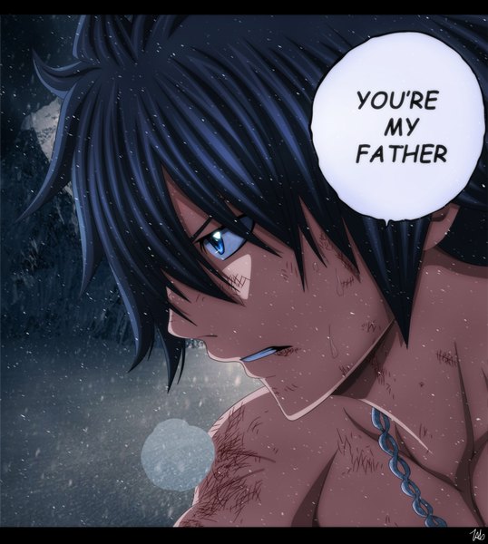 Anime picture 3500x3903 with fairy tail gray fullbuster futuretabs single tall image highres short hair blue eyes black hair absurdres profile coloring text snowing close-up english manga boy blood chain