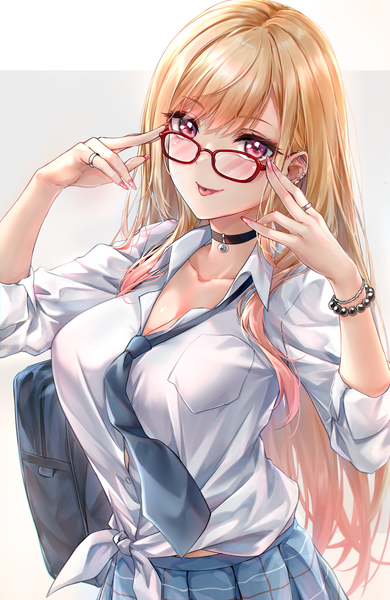Anime picture 3896x6000 with sono bisque doll wa koi wo suru cloverworks kitagawa marin rei kun single long hair tall image looking at viewer blush fringe highres breasts simple background blonde hair large breasts standing white background absurdres blunt bangs nail polish
