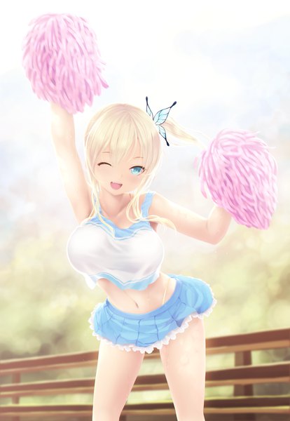 Anime-Bild 3543x5132 mit boku wa tomodachi ga sukunai kashiwazaki sena cait single long hair tall image looking at viewer blush fringe highres breasts open mouth blue eyes light erotic blonde hair standing bare shoulders absurdres head tilt one eye closed