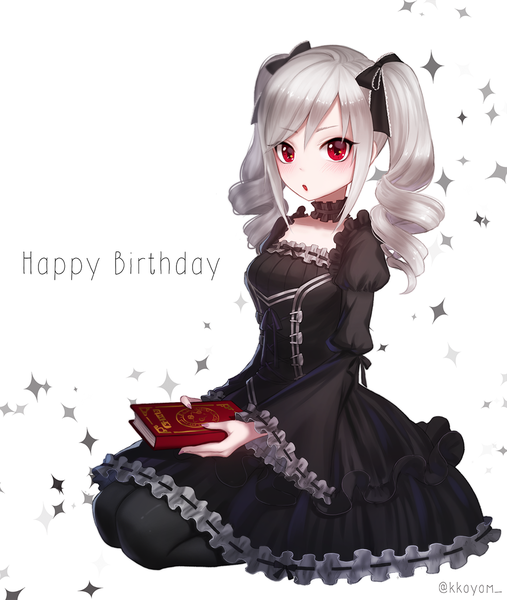 Anime picture 1000x1184 with idolmaster idolmaster cinderella girls kanzaki ranko ango single long hair tall image looking at viewer simple background red eyes white background twintails signed silver hair full body twitter username drill hair lolita fashion happy birthday goth-loli