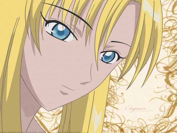 Anime picture 1600x1200 with kaleido star gonzo layla hamilton single long hair blue eyes blonde hair close-up face yellow background girl