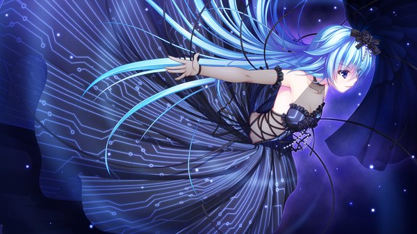 Anime picture 1280x720 with re:birth colony azurite asami asami long hair blue eyes wide image blue hair game cg girl dress hair ornament