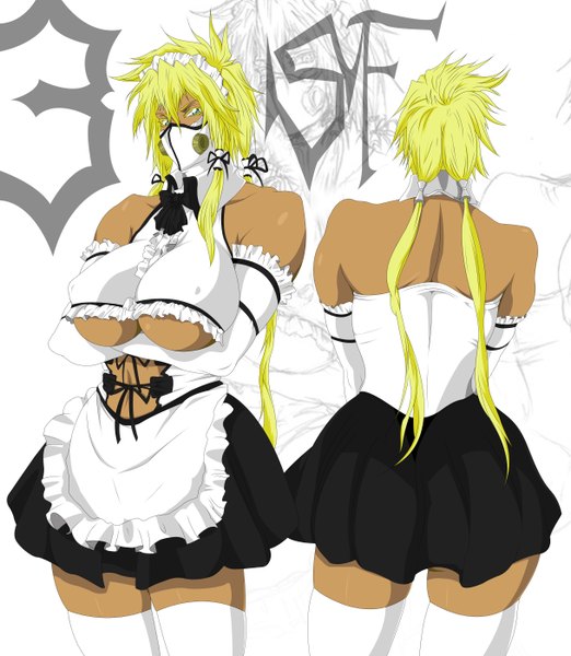 Anime picture 2436x2800 with bleach studio pierrot tia harribel stikyfinkaz-003 tall image highres breasts light erotic blonde hair maid huge breasts back espada girl apron mask